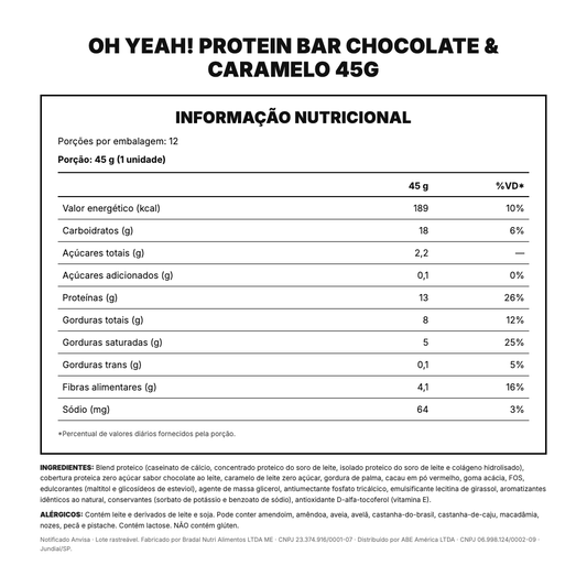 Tabela nutricional e ingredientes
