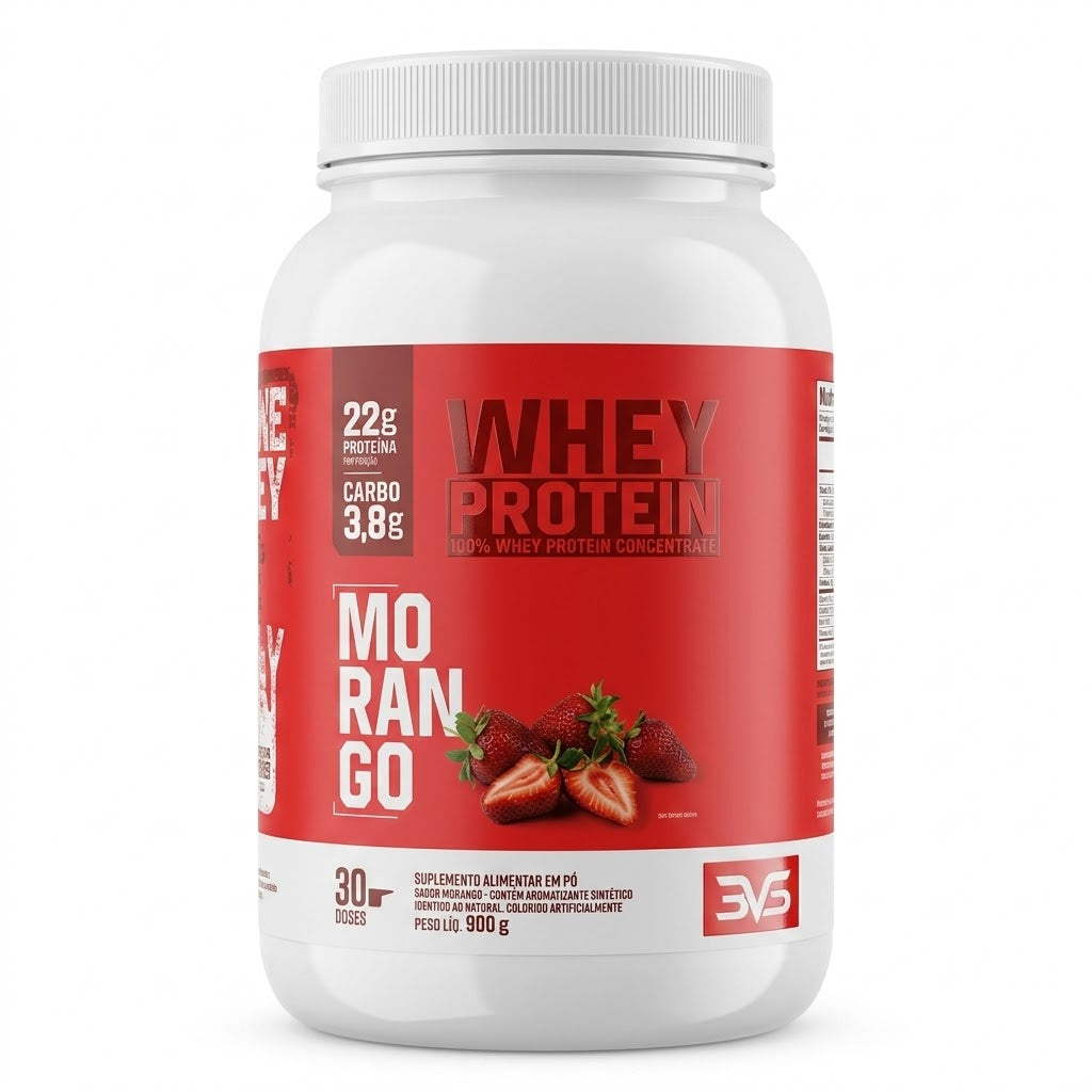 100% Whey Protein Concentrado (900g) - Alta Absorção | 3VS Nutrition — MORANGO