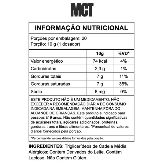 Tabela nutricional — MCT 200g