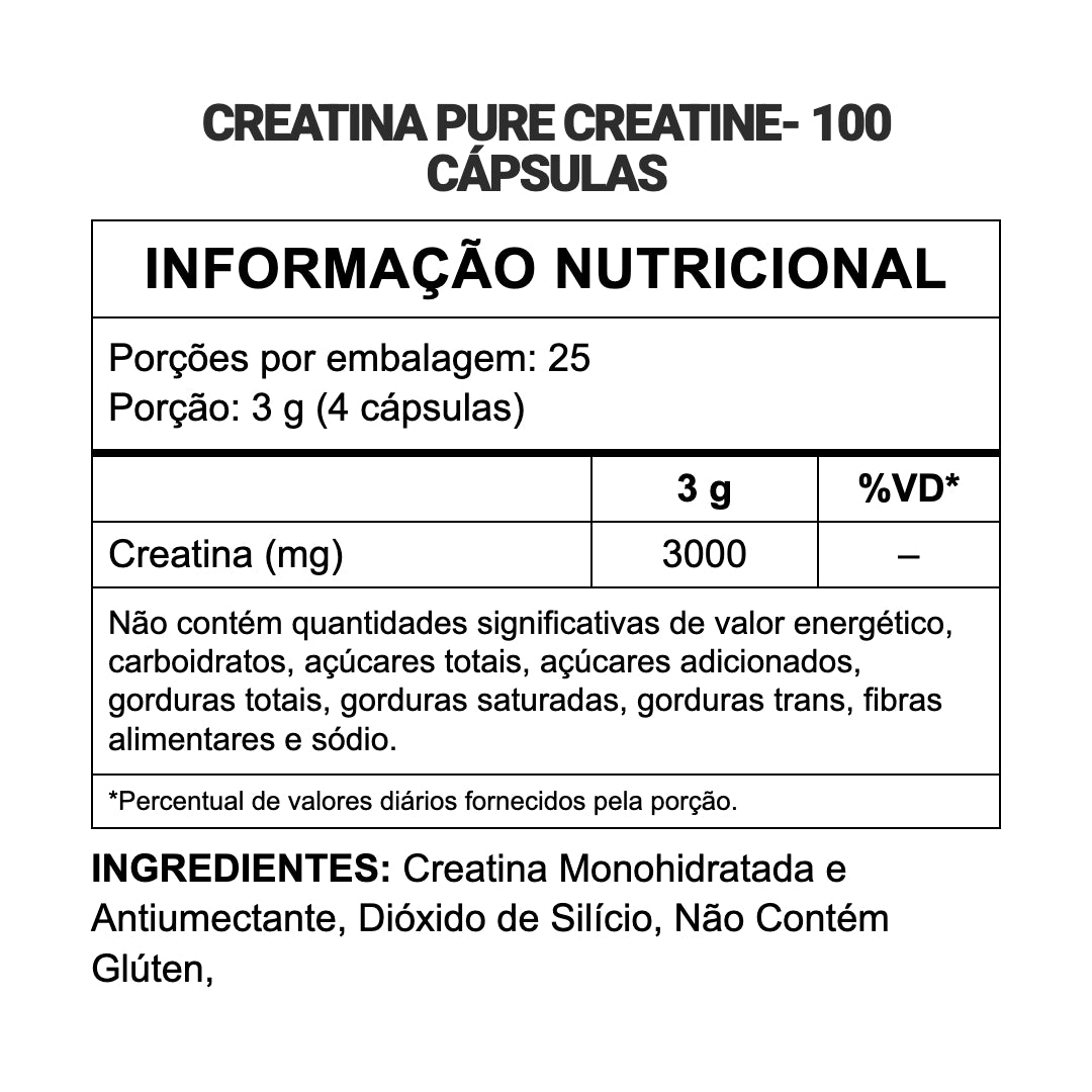 Tabela nutricional — Creatina Cápsulas 100 caps