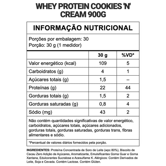 Tabela nutricional — 100% Whey Protein Concentrado (900g) - Alta Absorção