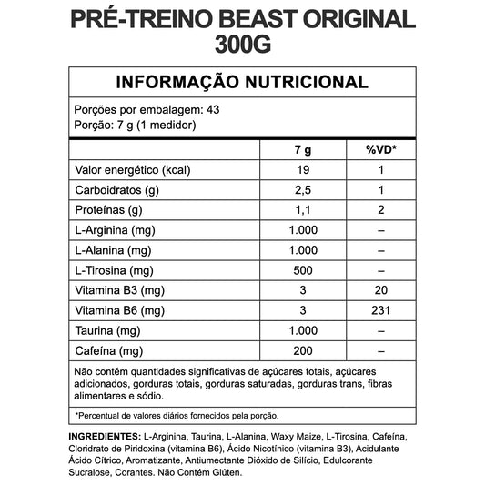 Tabela nutricional — beast