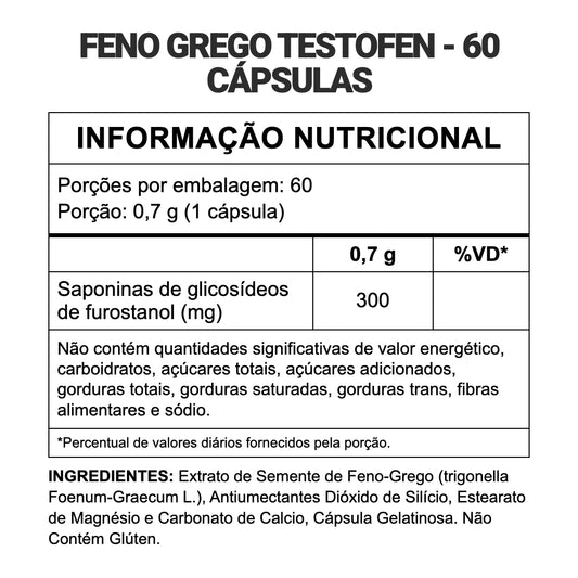Feno-Grego Testofen — informação nutricional e ingredientes