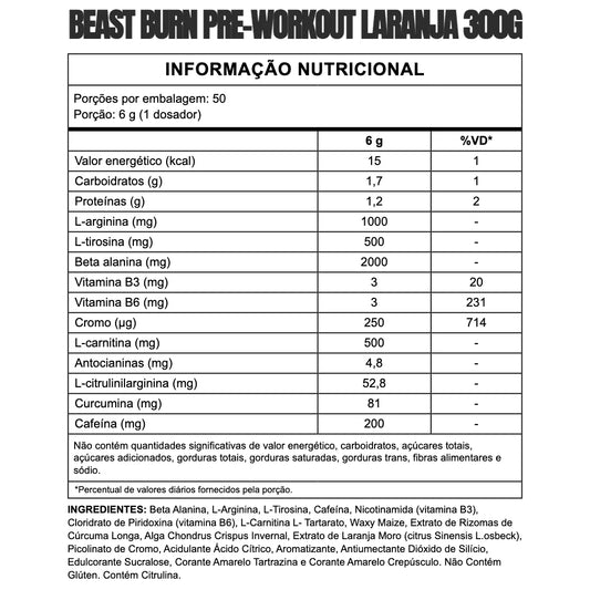 Pré-Treino Beast Burn Laranja 300g - 50 Doses | 3VS Nutrition — imagem 2