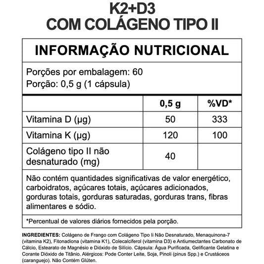 Vitamina K2+D3 com Colágeno Tipo II - 60 Cápsulas | 3VS Nutrition — imagem 2