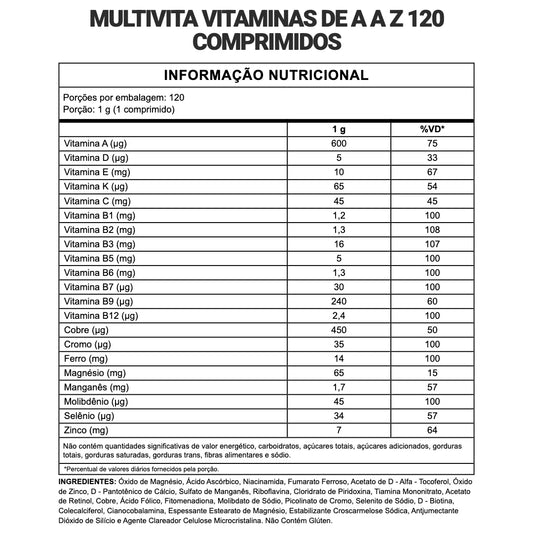 Multivita Vitaminas de A a Z - 120 Comprimidos | 3VS Nutrition — imagem 2