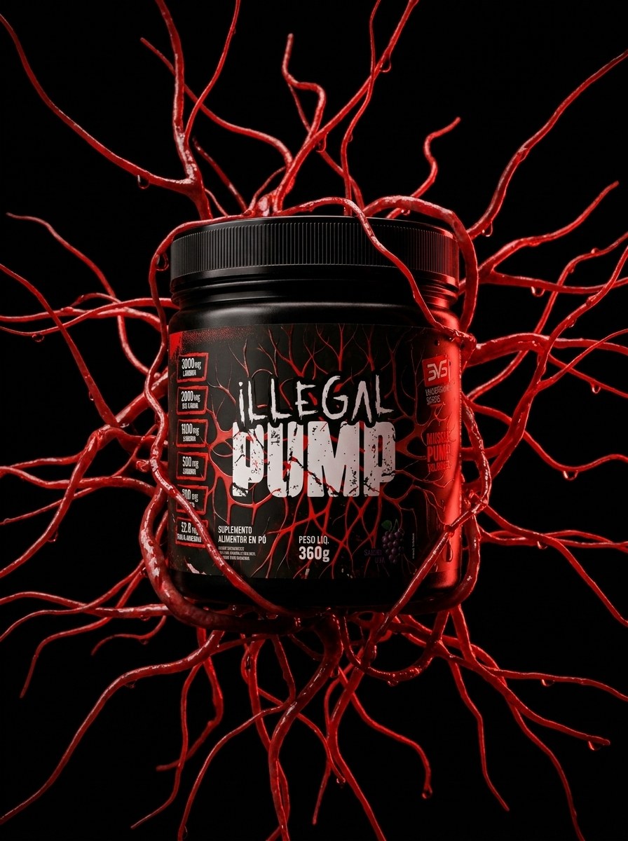 Braço vascular segurando o Pré-Treino Vasodilatador Illegal Pump 360g · 3VS Nutrition