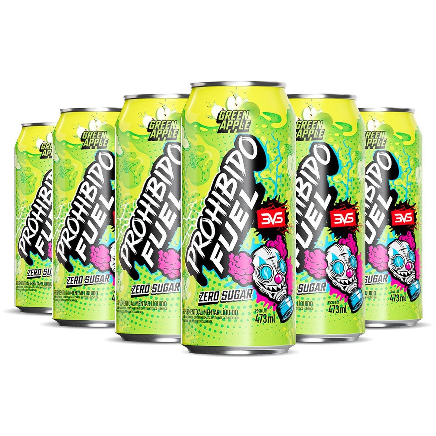 Prohibido Fuel Green Apple 473ml — pack com 6 latas