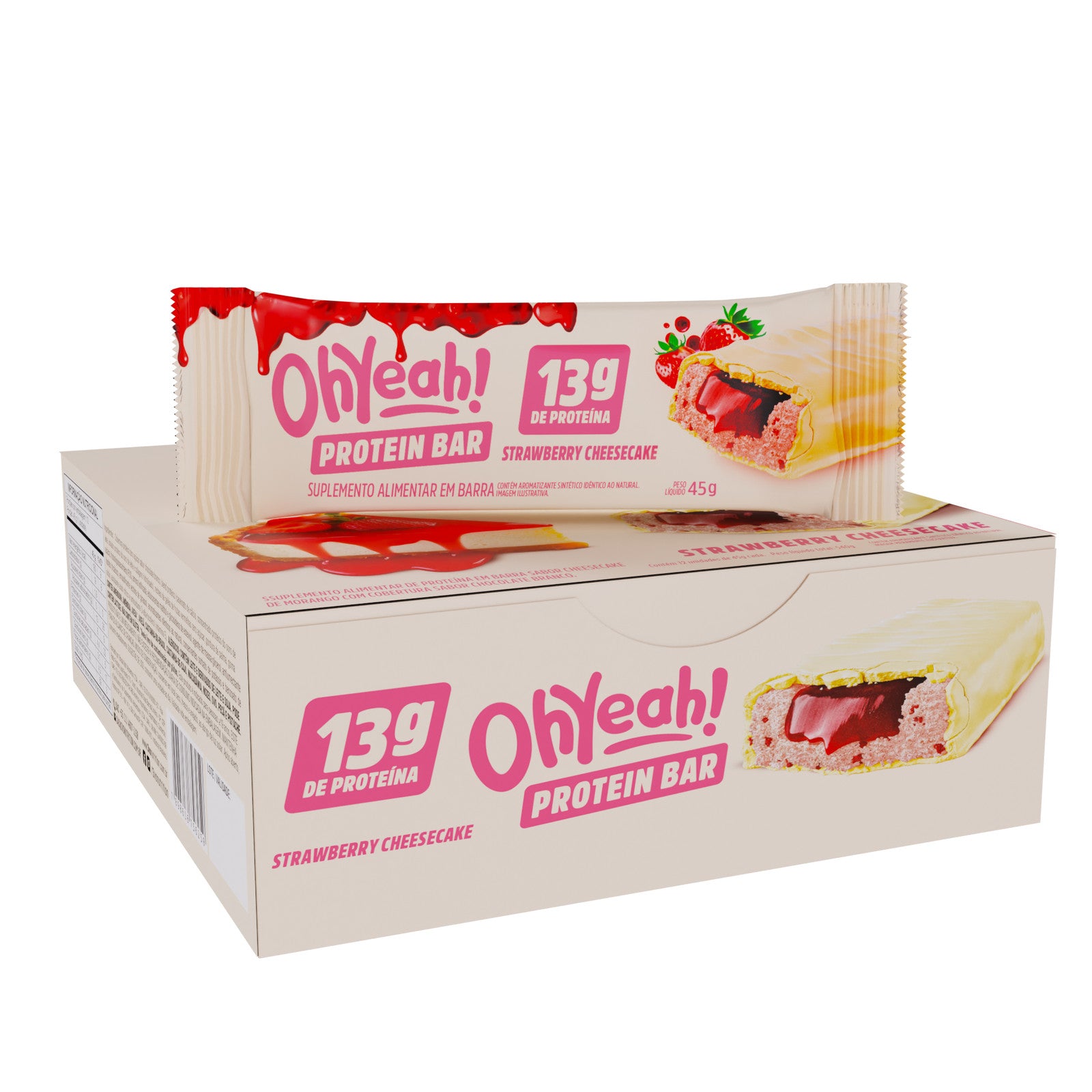 Barra de Proteína OhYeah! Strawberry Cheesecake — caixa com 12