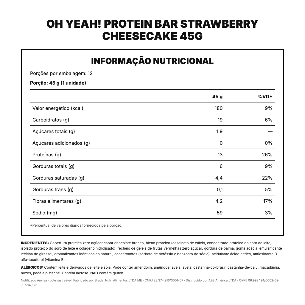Tabela nutricional e ingredientes