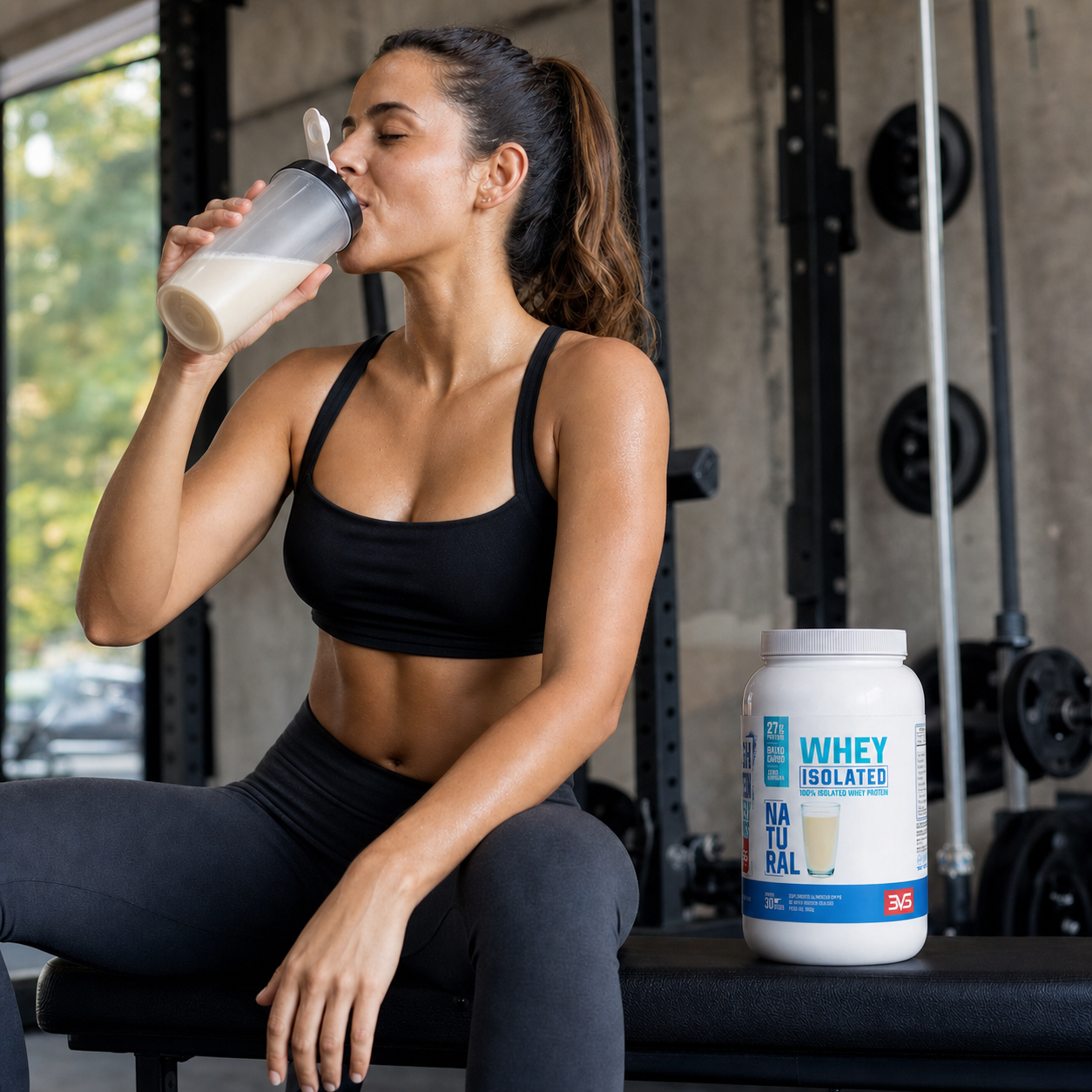 Whey Isolado 900g sabor Natural no pós-treino em academia