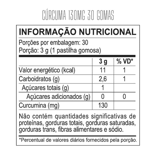 Tabela nutricional — Cúrcuma 130mg 30 Gomas — SKU 002502