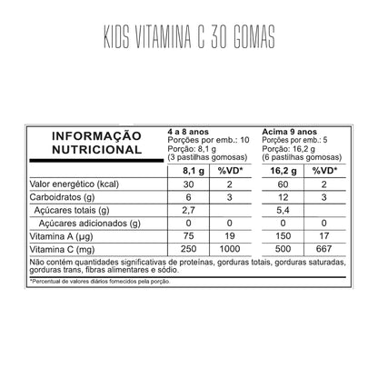 Tabela nutricional — Kids Vitamina C 30 Gomas — SKU 002602