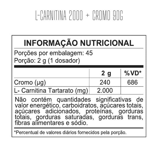 Tabela nutricional — L-Carnitina 2000 + Cromo 90g — SKU 002110