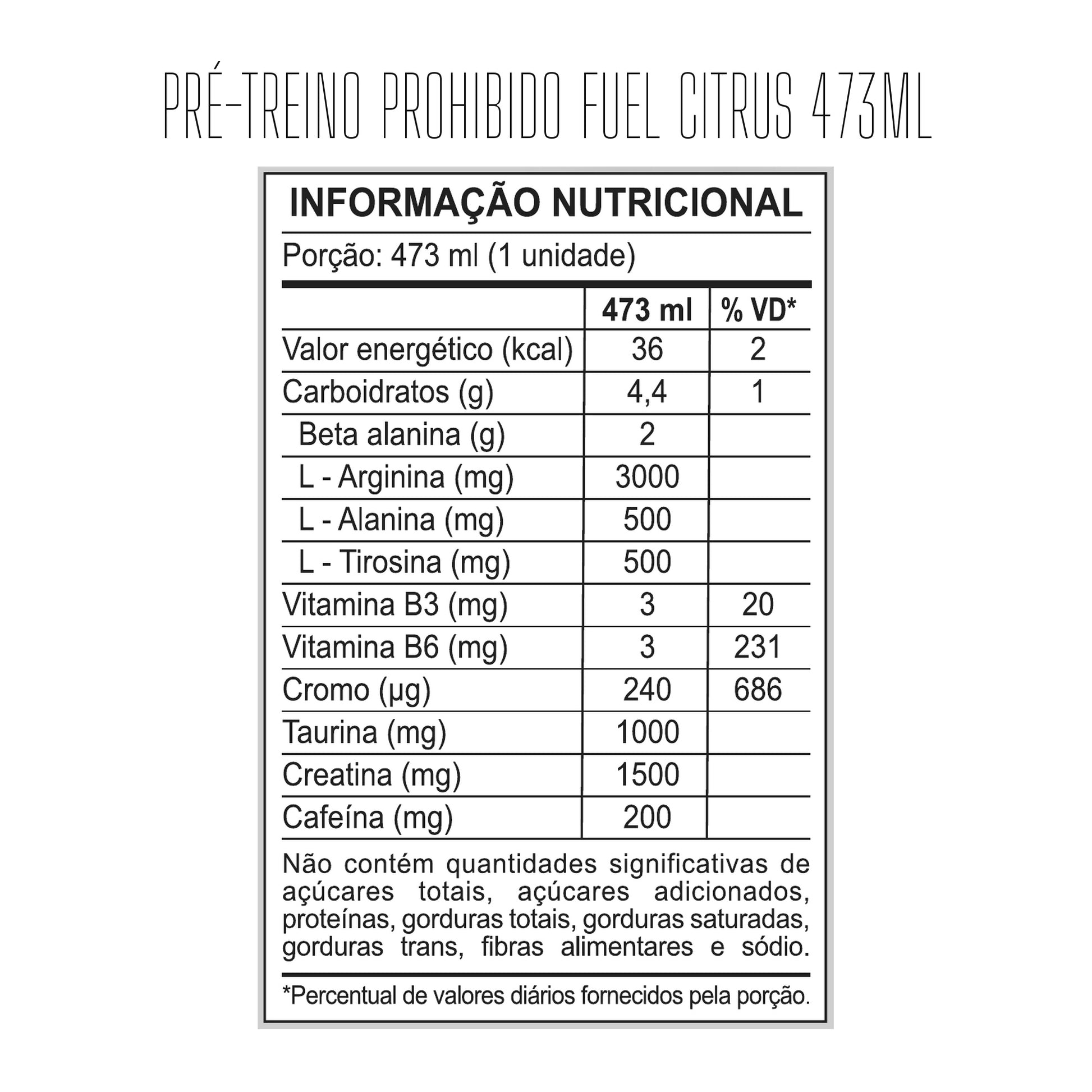 Tabela nutricional — Pré-Treino Prohibido Fuel – Bebida Energética — SKU 002170