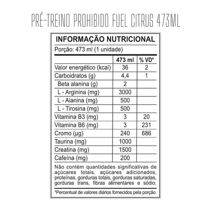 Tabela nutricional — Pré-Treino Prohibido Fuel – Bebida Energética — SKU 002170