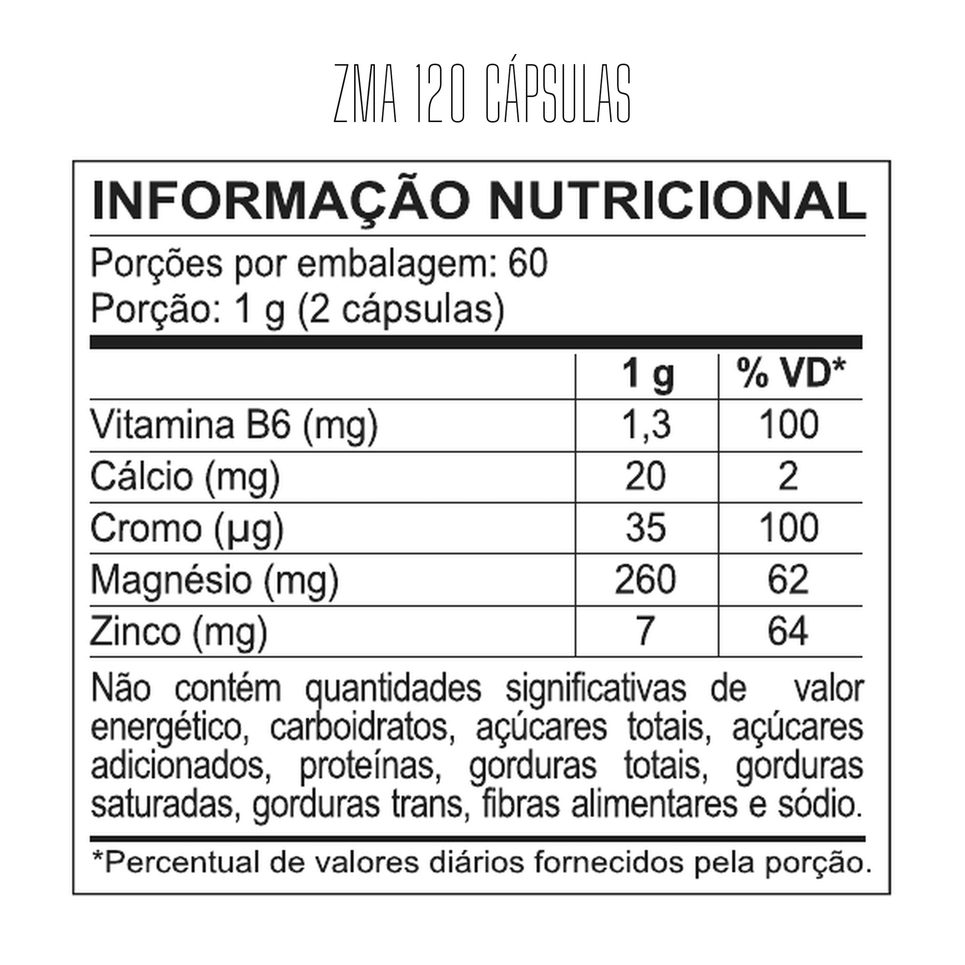 Tabela nutricional — ZMA 120 Cápsulas — SKU 001938