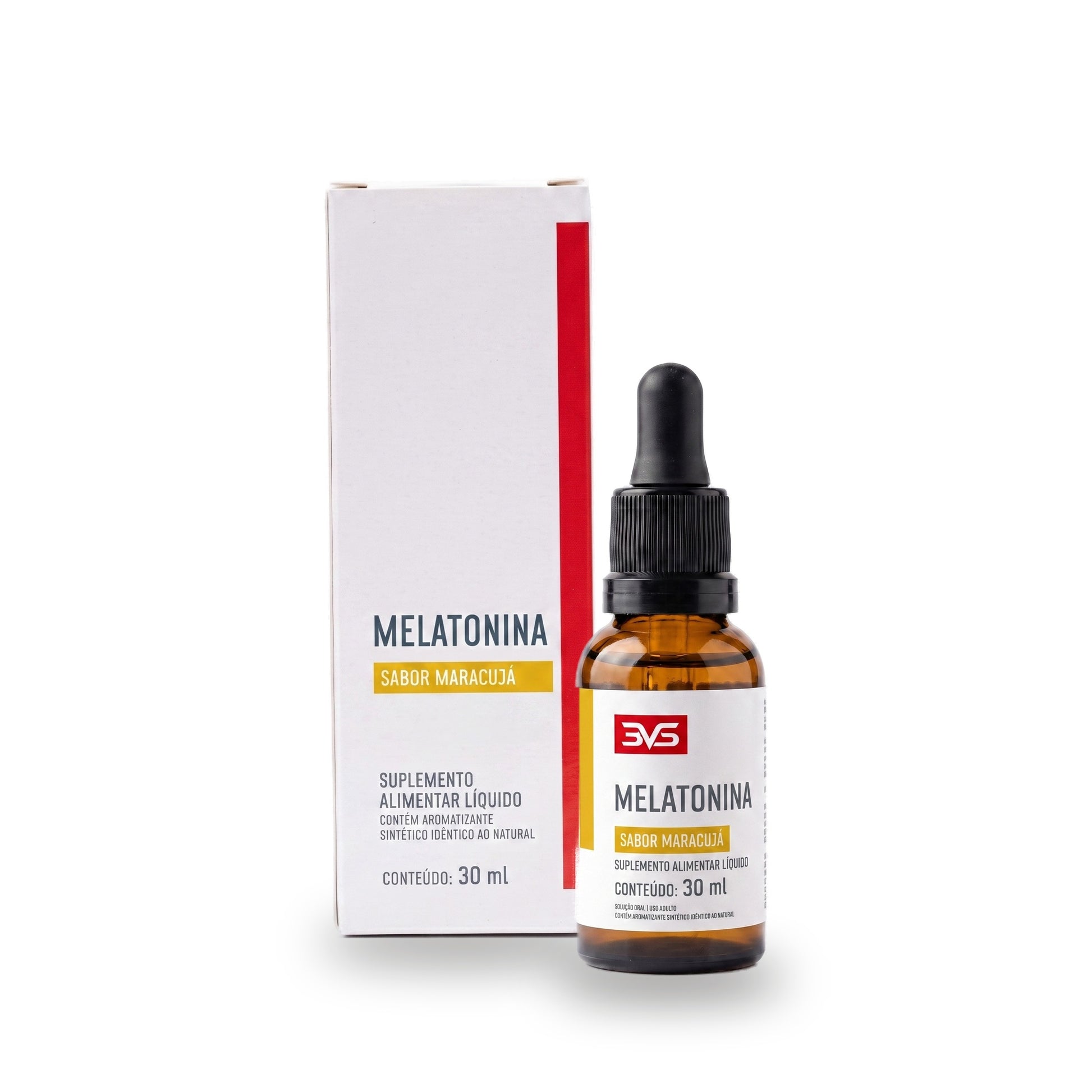 Melatonina Gotas 30ml 3VS · frasco âmbar e caixa
