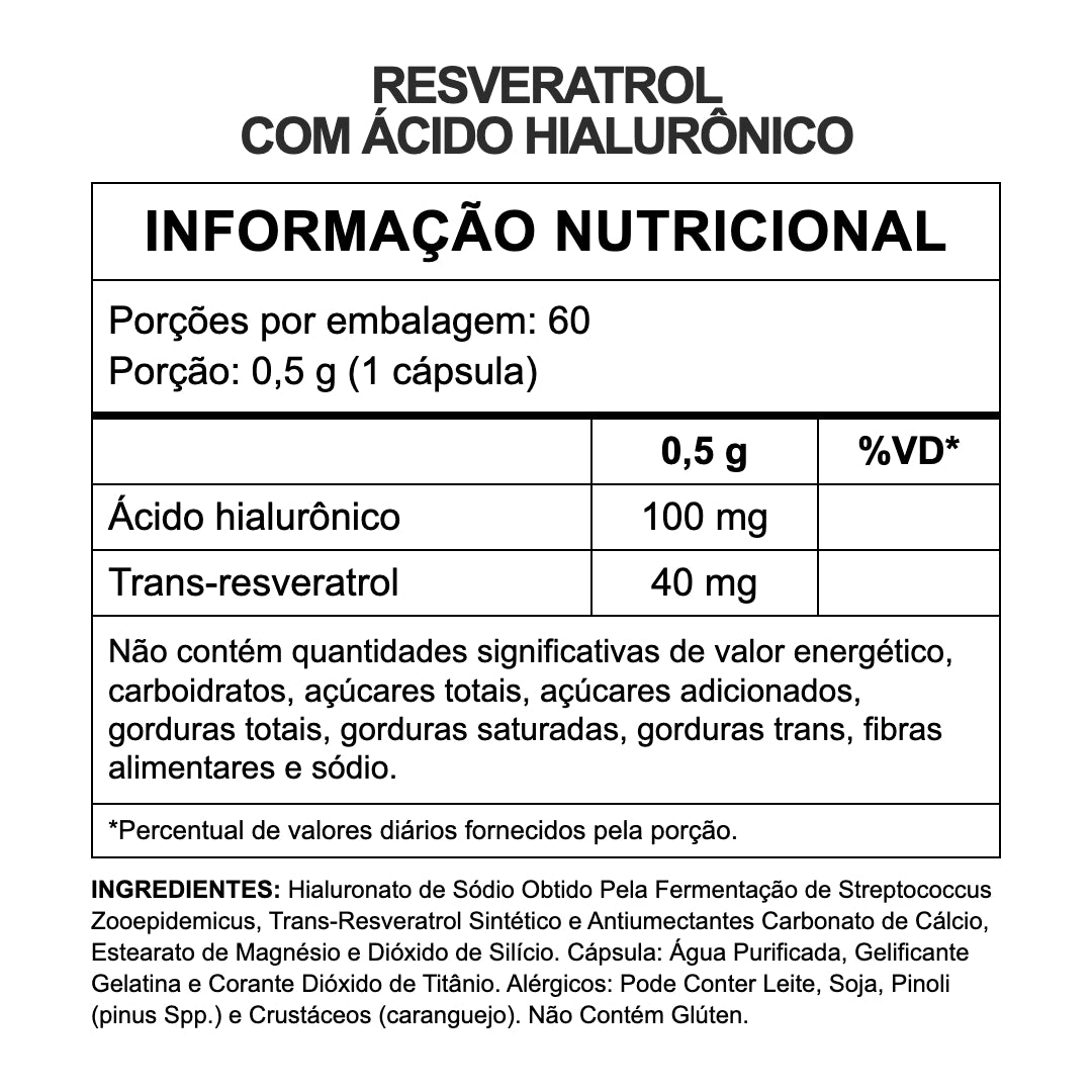 Tabela nutricional — Resveratrol com Ácido Hialurônico - 60 Cápsulas