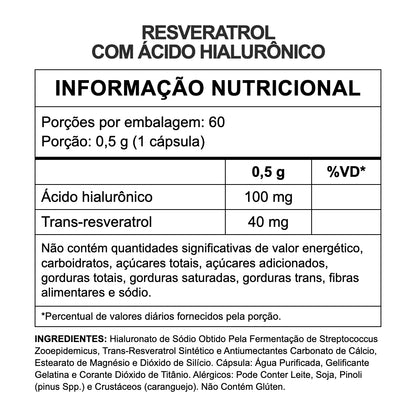 Tabela nutricional — Resveratrol com Ácido Hialurônico - 60 Cápsulas