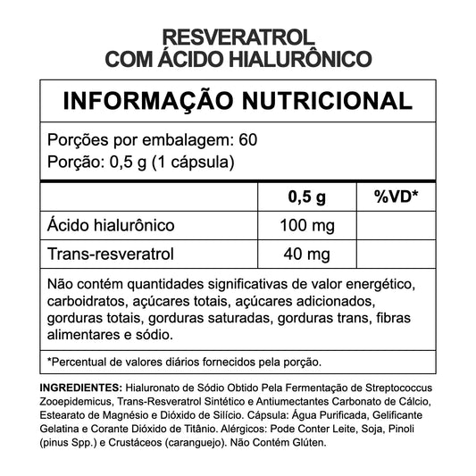 Tabela nutricional — Resveratrol com Ácido Hialurônico - 60 Cápsulas