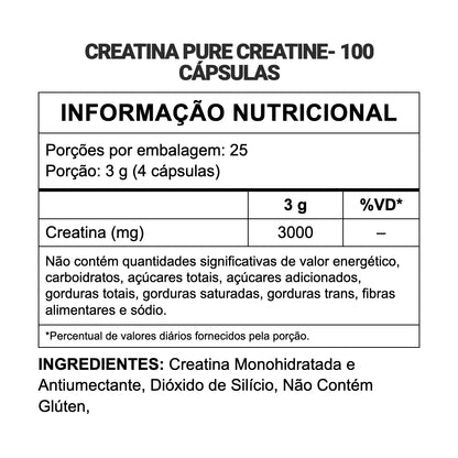 Tabela nutricional — Creatina Cápsulas 100 caps