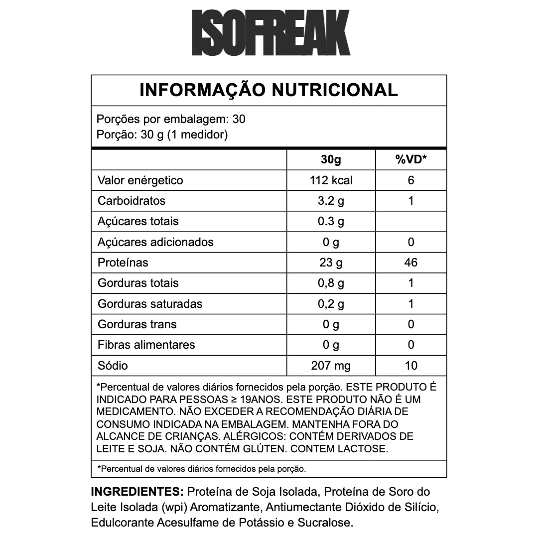 Tabela nutricional — Isofreak 900gr