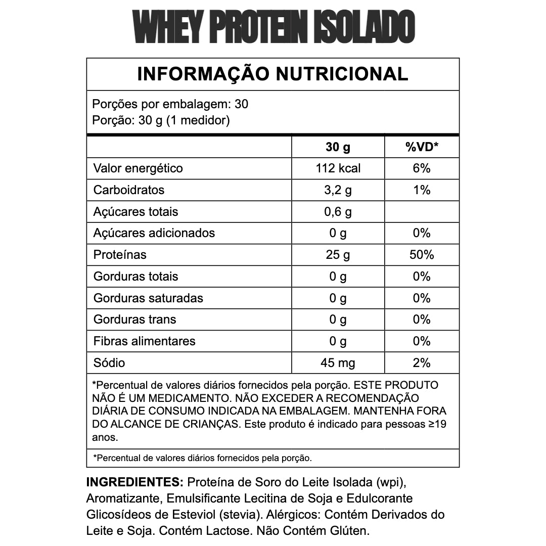 Tabela nutricional — 100% Whey Isolada