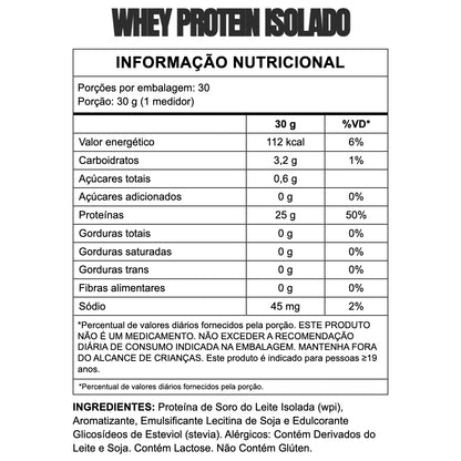 Tabela nutricional — 100% Whey Isolada