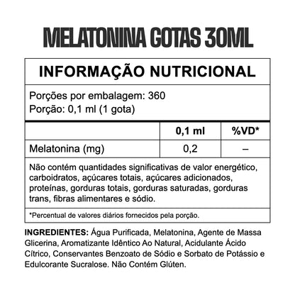 Melatonina Gotas 30ml 3VS — tabela nutricional