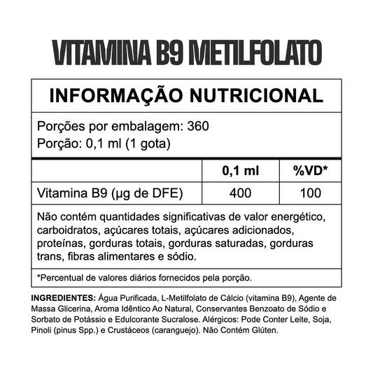 Vitamina B9 Metilfolato Gotas 30ml 3VS — tabela nutricional