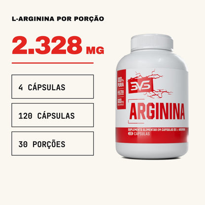Arginina 3VS — 2.328 mg de L-arginina, 120 cápsulas e 30 porções