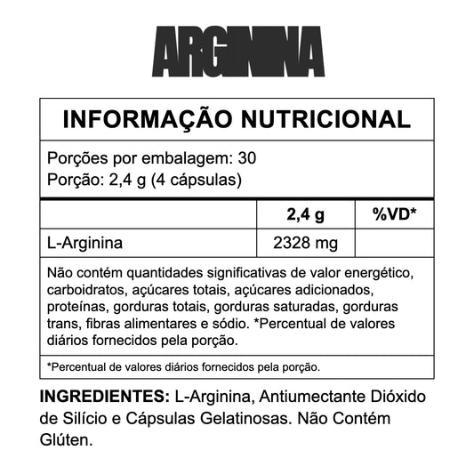 Arginina — informação nutricional e ingredientes