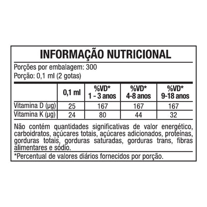 Vitamina D3+K2 Kids Gotas 30ml 3VS — tabela nutricional