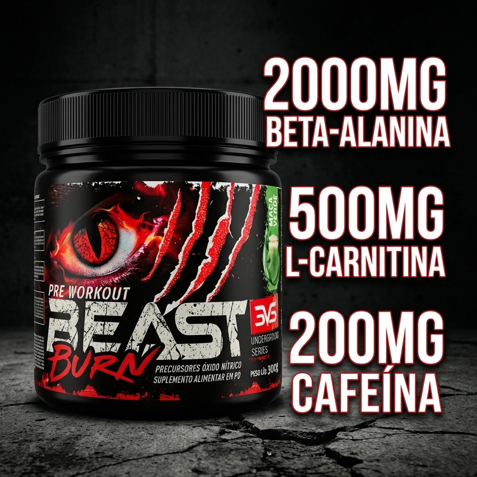Beast Burn — 2000mg beta-alanina, 500mg L-carnitina, 200mg cafeína