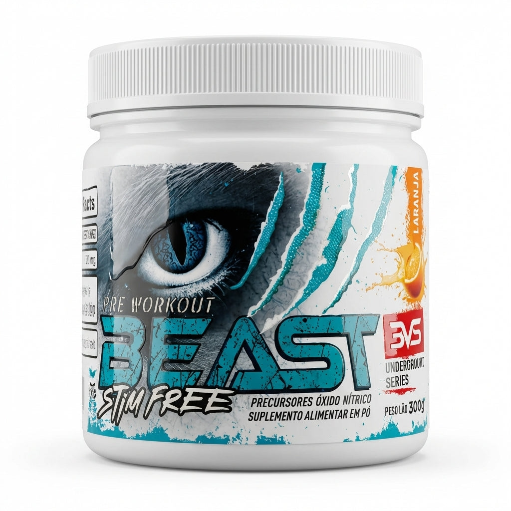 Pré-Treino Beast Stim Free Laranja 300g — sem cafeína