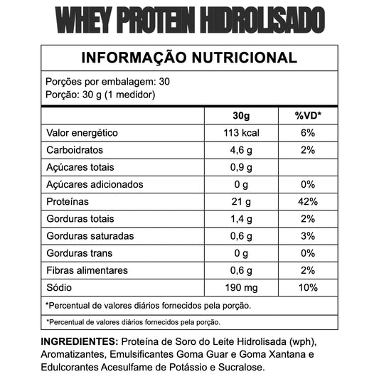 Tabela nutricional — 100% Whey Hidrolizada