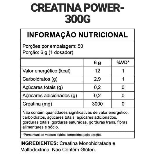 Tabela nutricional — Creatina Power 300g
