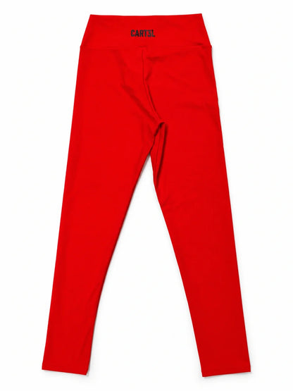 Legging Cart3l vermelho, vista traseira, logo no cós
