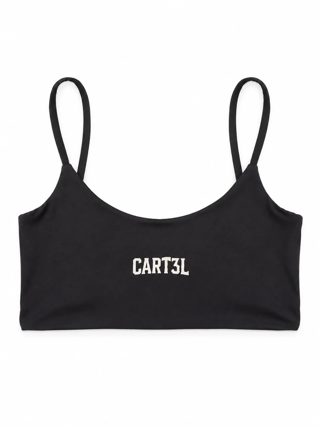 Top Cart3l preto, vista frontal, alças finas
