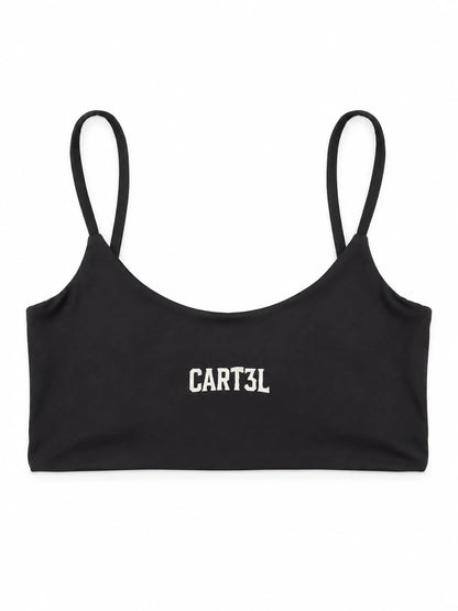 Top Cart3l preto, vista frontal, alças finas