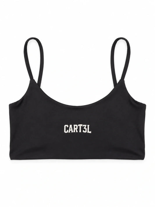 Top Cart3l preto, vista frontal, alças finas