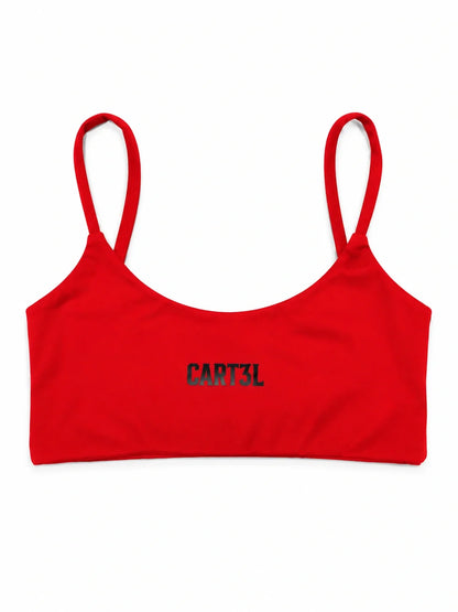 Top Cart3l vermelho, vista frontal, alças finas