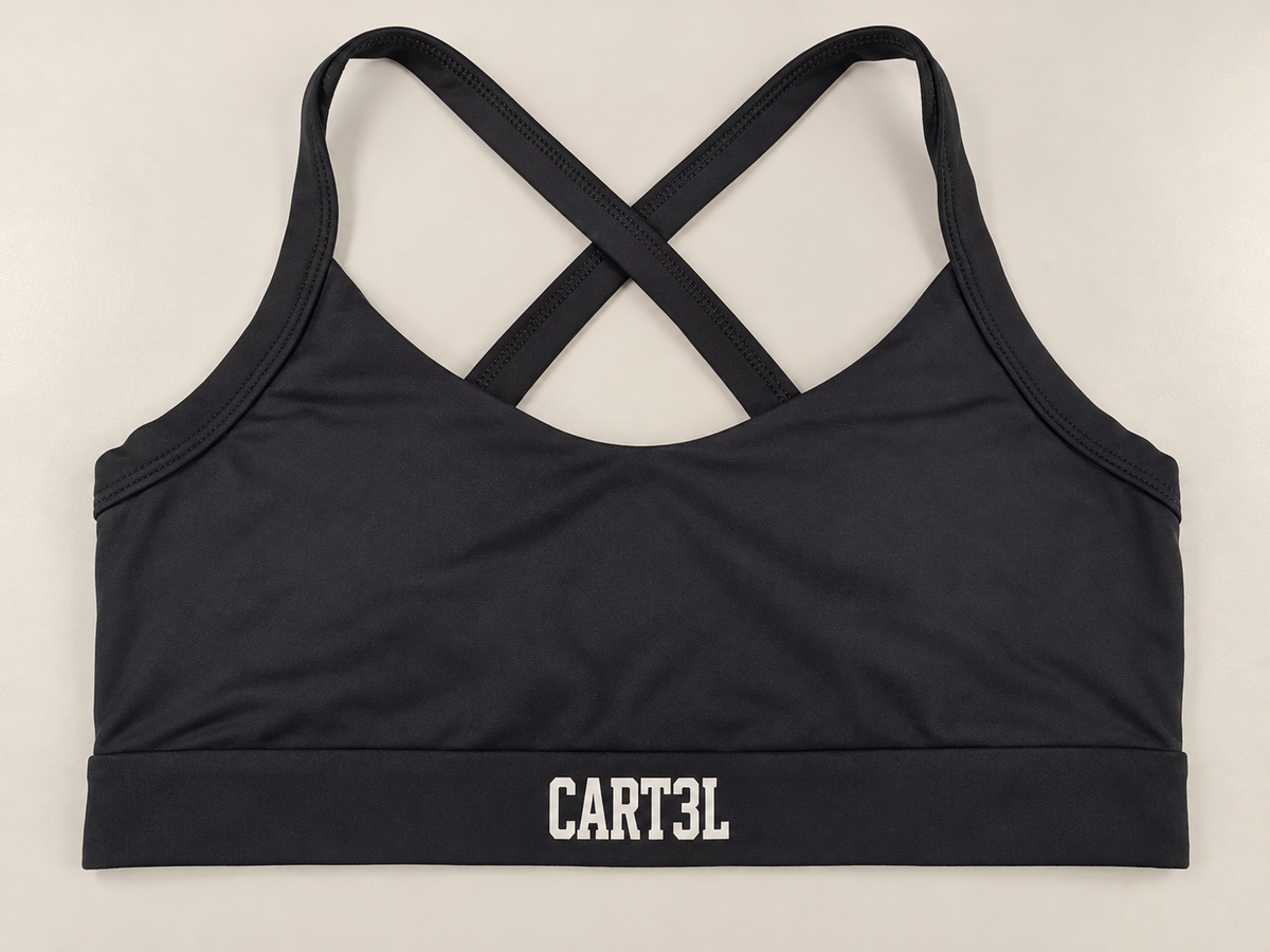 Top CART3L X preto — detalhe da peça. Imagem ilustrativa.