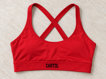 Top CART3L X vermelho — detalhe da peça. Imagem ilustrativa.