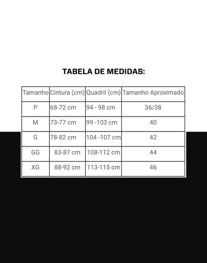 Tabela de medidas Shorts Cart3l 3VS · cintura e quadril cm