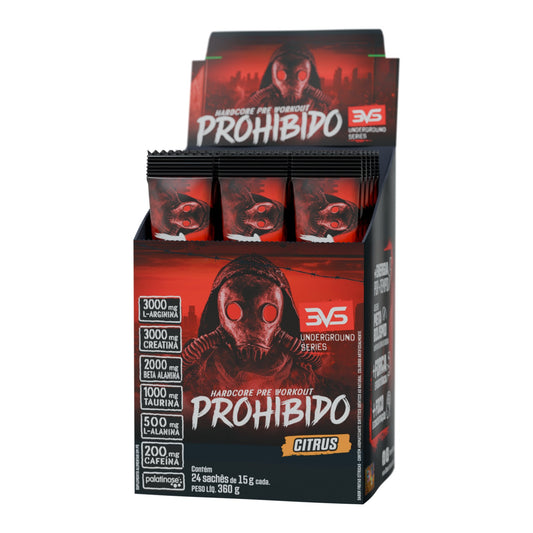 Caixa Prohibido Sachê com 24 sachês · pré-treino Underground 3VS