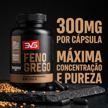 Feno-Grego Testofen — cápsulas pretas reais e 300 mg por cápsula