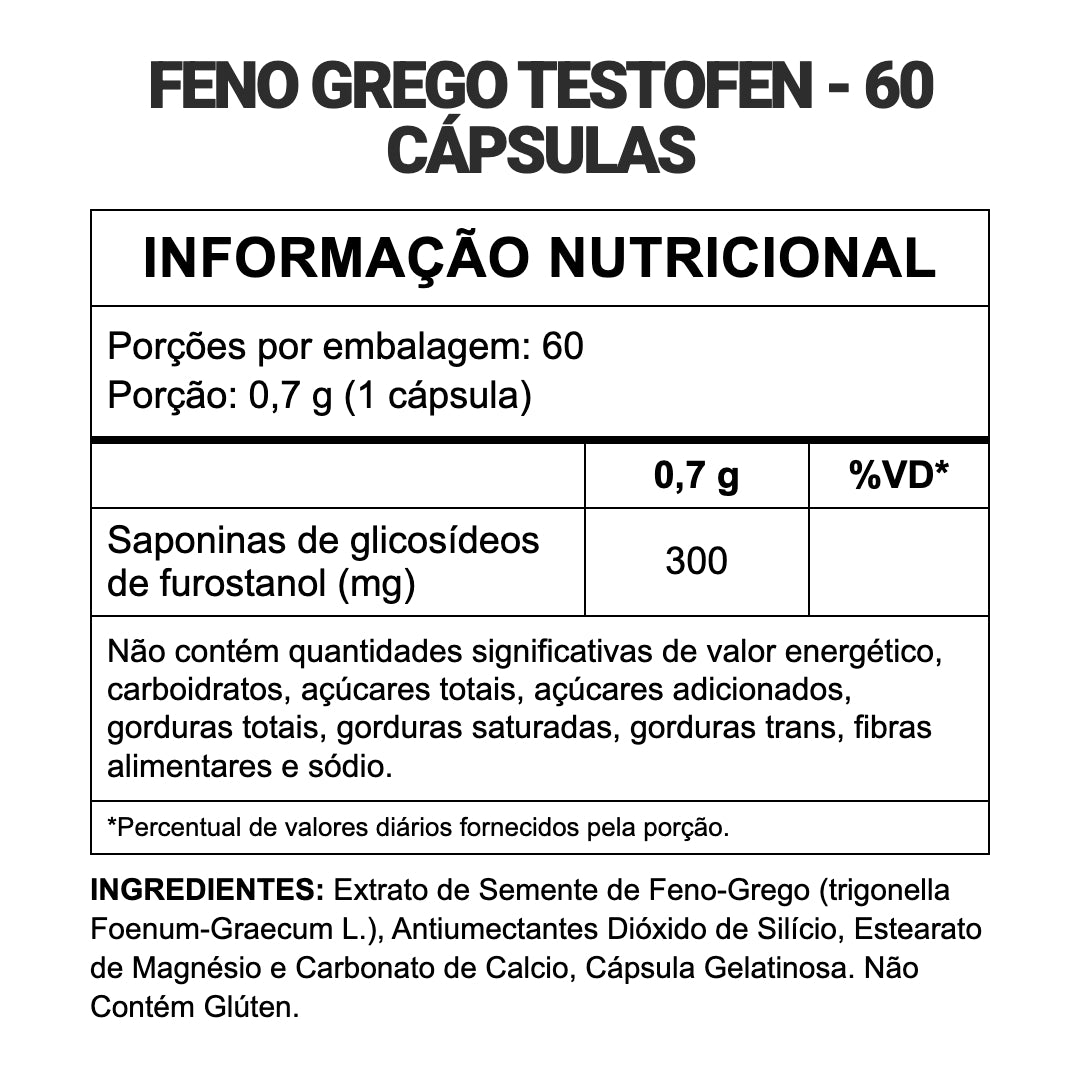 Feno-Grego Testofen — informação nutricional e ingredientes