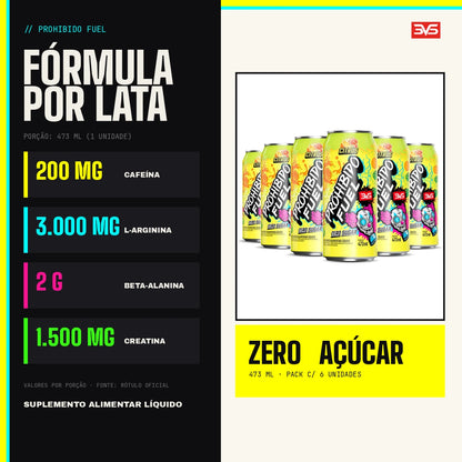 Fórmula do Prohibido Fuel por lata de 473ml com cafeína, L-arginina, beta-alanina e creatina